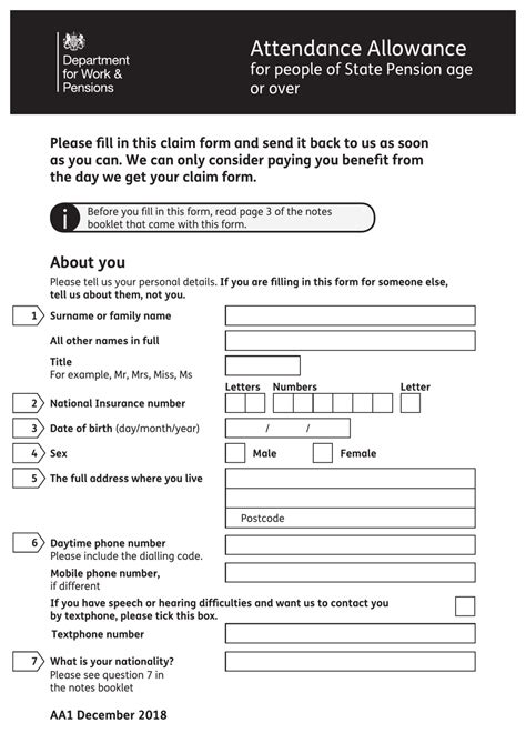 Attendance Allowance Printable Form Printable Form Templates And Letter