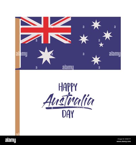Happy Australia Day Poster With Australian Flag In Pole Over White