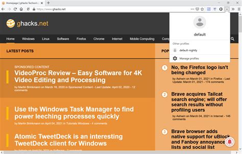 Switch Between Firefox Profiles With Profile Switcher For Firefox Ghacks Tech News