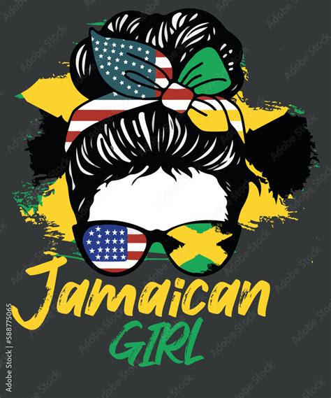 jamaican girl messy bun american flag and jamaican flag cool sunglass jamaica afro girl