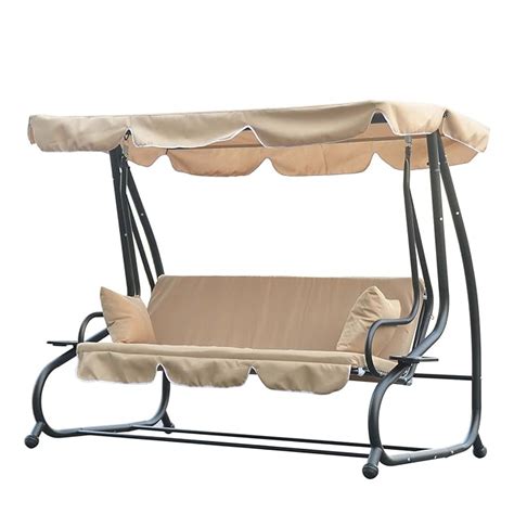Outsunny Covered Outdoor Porch Swingbed Wframe Sand Uk