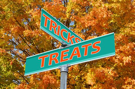 Tricks Treats Street Sign Stock Photo Download Image Now Autumn
