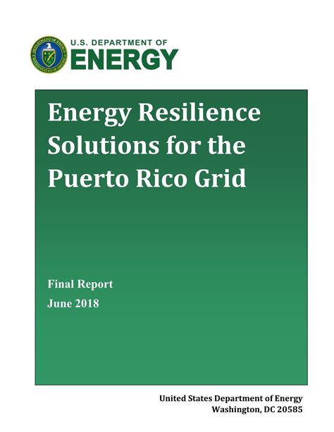 Energy Resilience Solutions For The Puerto Rico Grid Report 2018 By