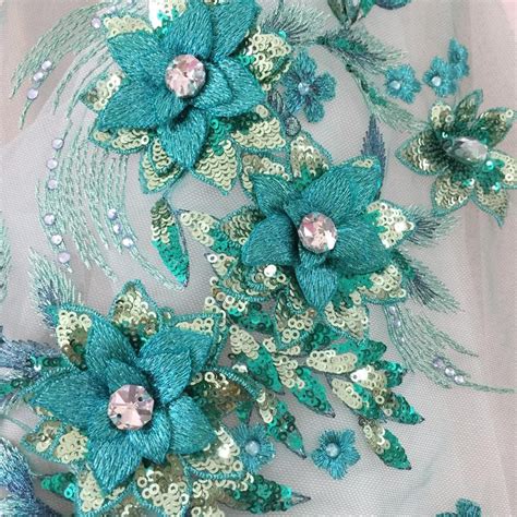 13 Colors Delicate 3d Rhinestone Beaded Flower Lace Applique Etsy