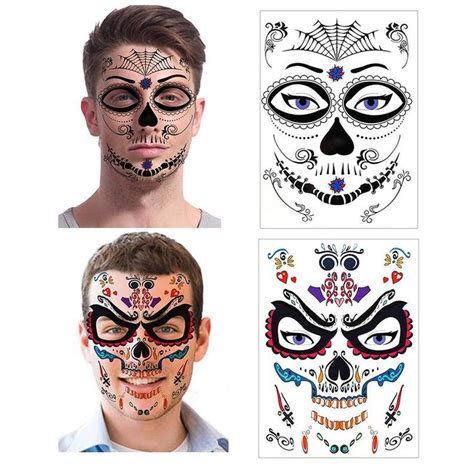 1pc hot special waterproof skull face halloween temporary tattoo stickers day of the dead dress