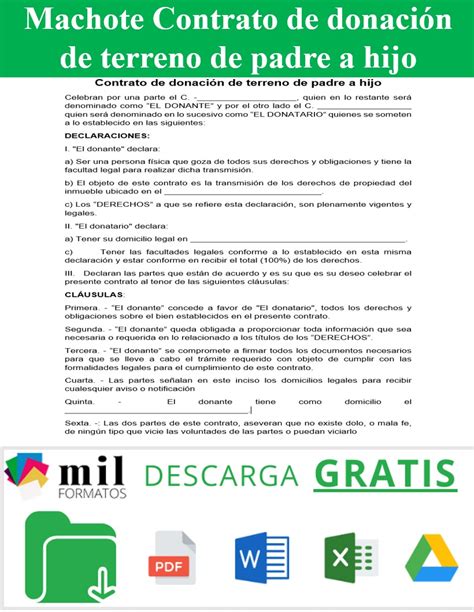 Contrato De Donación De Terreno De Padre A Hijo Ejemplos Y Formatos