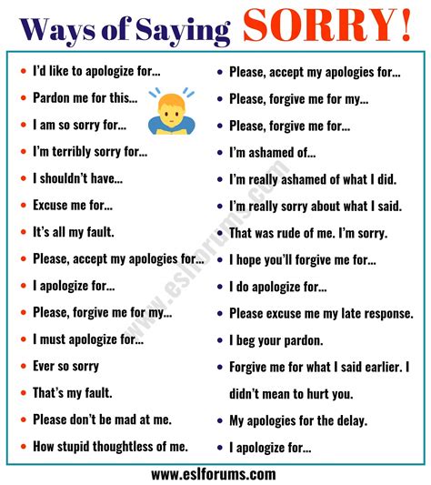 20+ Alternative Ways of Saying SORRY in English - ESL Forums