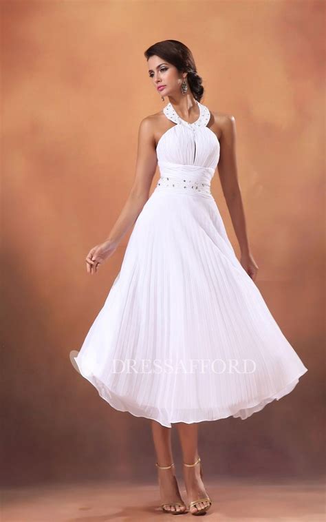 Draping Crystal A Line 3 4 Length Dress Wedding Dresses Chiffon