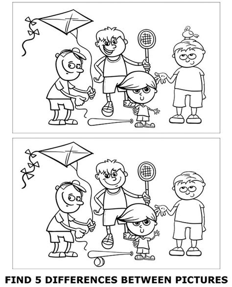 Spot 5 Differences Coloring Page For Kids To Print And