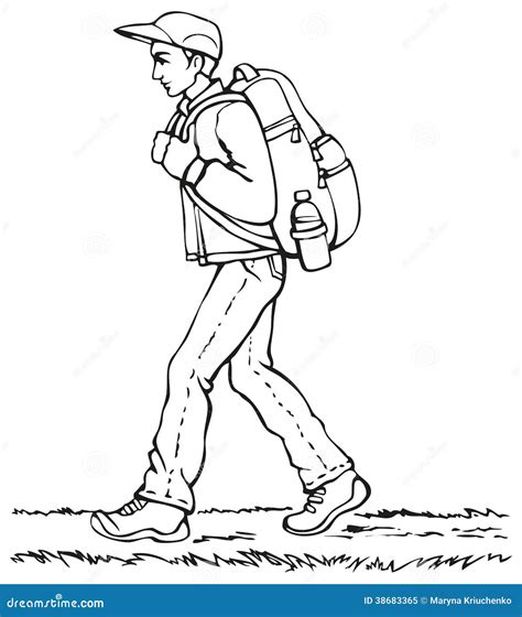Vector Drawing Traveler With Backpack Royalty Free Stock Photo Image