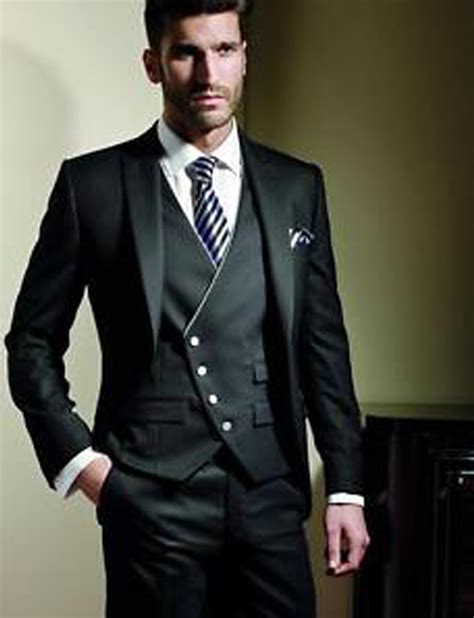 The suit fit like it had been tailored to fit him. Three piece Suit for Men - Black Slim fit Custom made suit ...