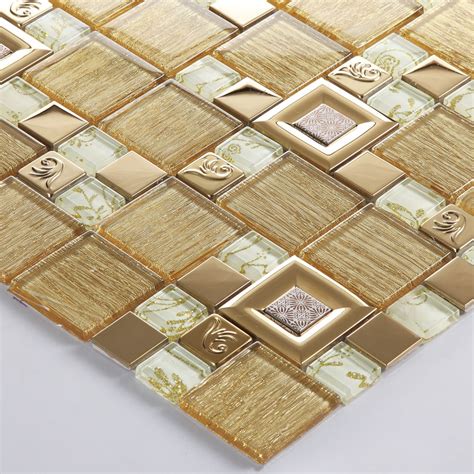 Gold Crystal Glass Mosaice Tile 304 Stainless Steel Free Shipping Wall