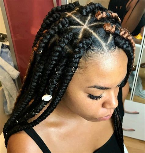 side parted black box braids with caramel highlights with images black box braids box