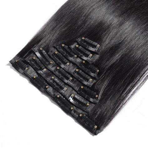 16 To 26 Inch 1b Natural Black 10pcs Straight Clip In Human Hair Extensions Clip In
