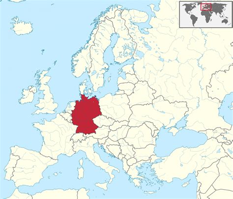 世界地図上のドイツ 周辺国とヨーロッパの地図上の位置
