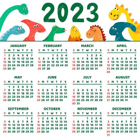 Modelo De Calendário Infantil Para 2023 Design Brilhante Com