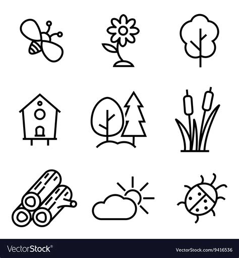 Line Nature Icons Set Royalty Free Vector Image