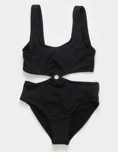 Rsq Girls Elle Textured Ring One Piece Swimsuit Black Tillys