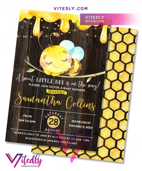 Bumble Bee Baby Shower Invitation Rustic Bee Baby Shower Invitations