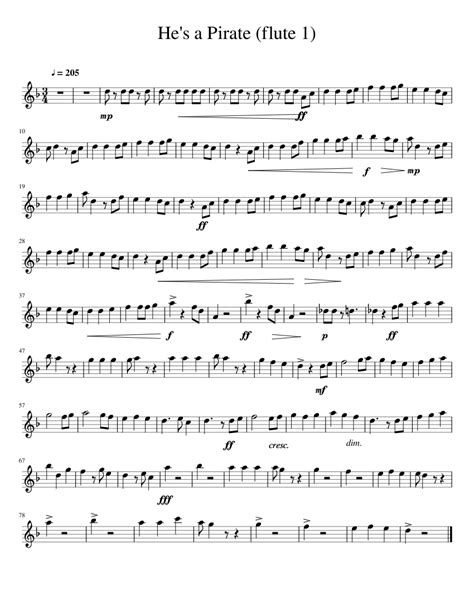 Hes A Pirate Flute 1 Sheet Music For Flute Solo