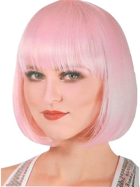 Short Bob Cut Light Pink Costume Wig Womens Pink Wig With Fringe