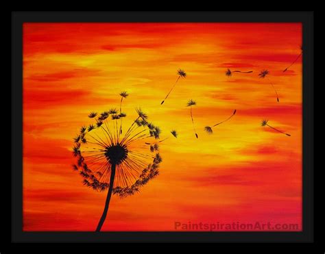 Dandelion Print Sunset Painting Red Orange Yellow