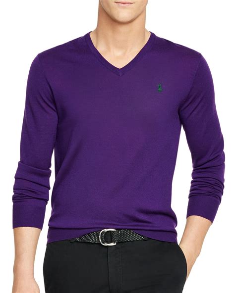 Ralph Lauren Polo Slim Fit Merino V Neck Sweater In Purple For Men