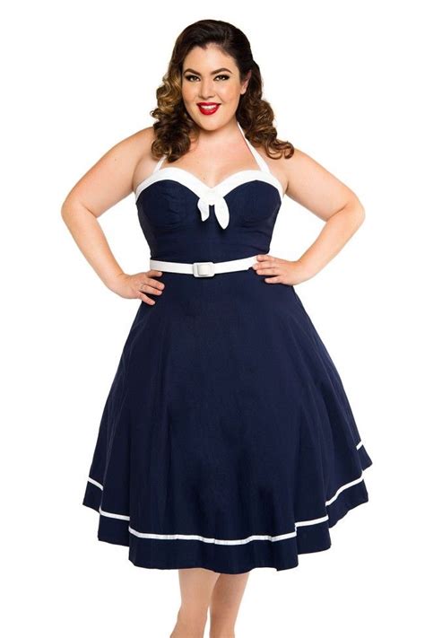 Pinup Couture Sailor Swing Dress In Navy With White Trim