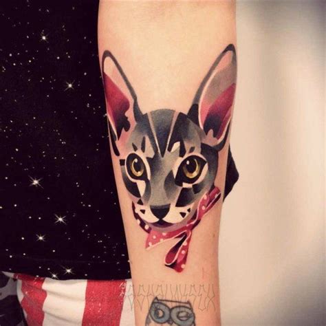 Sasha Unisex Y Sus Coloridos Tatuajes De Acuarela Geometric Cat