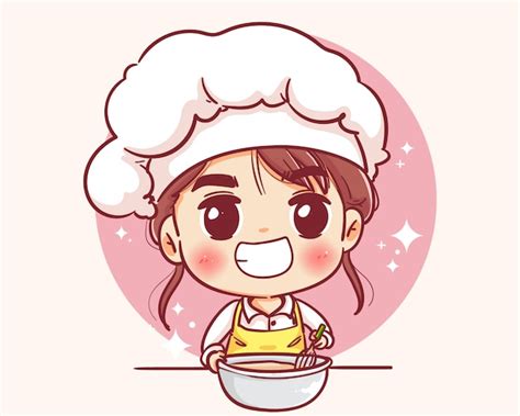 Premium Vector Smiling Happy Female Pastry Chef Woman Chef Is Cooking Hand Drawn Illustration