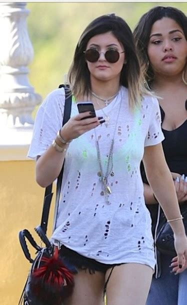 Shirt Kylie Jenner White T Shirt Ripped Wheretoget