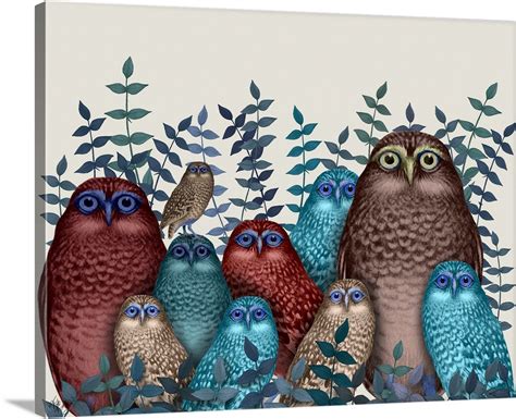 Electric Owls Red And Blue Wall Art Canvas Prints Framed Prints