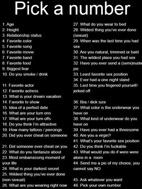 Number Games Dirty Pick A Number And I Ll Answer It Now Honestly