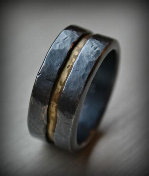 Mens Wedding Band Rustic Fine Silver And Brass Ring Handmade Oxidized Artisan Designed Wedding Or Engagement Band Customized 