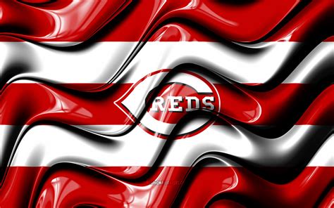 Download Wallpapers Cincinnati Reds Flag 4k Red And White 3d Waves