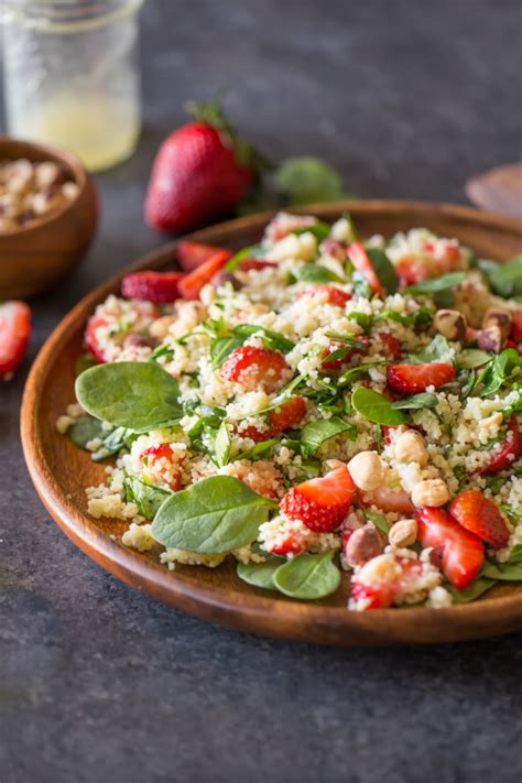 Lemon couscous salad with spinach. Strawberry and Couscous Spinach Salad - Lovely Little Kitchen