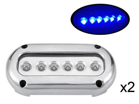 Pactrade Marine 2pcs Blue Led Stainless Steel Underwater Light Surface