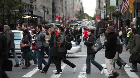 Crowd Crossing Street New York City Ny Nyc Pedestrian People Stock