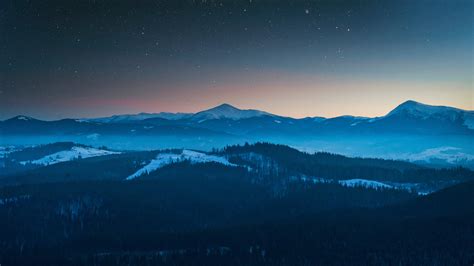 Stars In The Sky Foggy Season Forest Mountains 4k Stars Wallpapers Sky