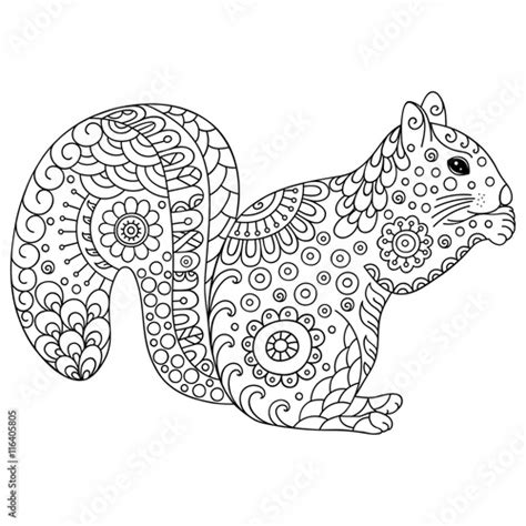 Zentangle Stylized Squirrel Sketch For Coloring Book Poster Print