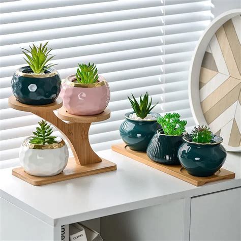 Oval Shape Bamboo Wood Saucer Plant Tray Mini Plant Flower Pot Stand Favor Succulent Pot Tray