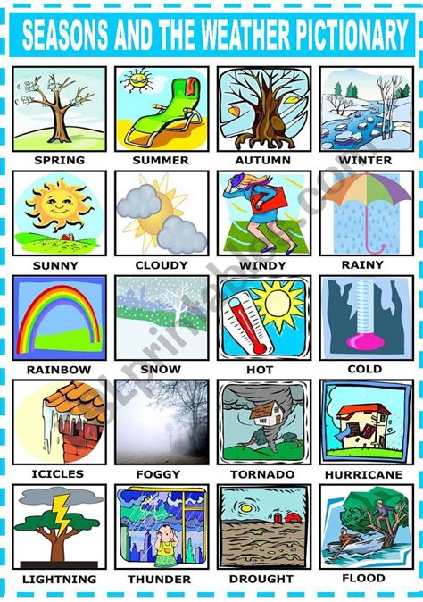 Seasons And The Weather Pictionary Esl Worksheet By Katiana