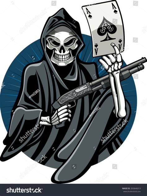 Grim Reaper Holding Gun And Ace Of Spades Stock Vector