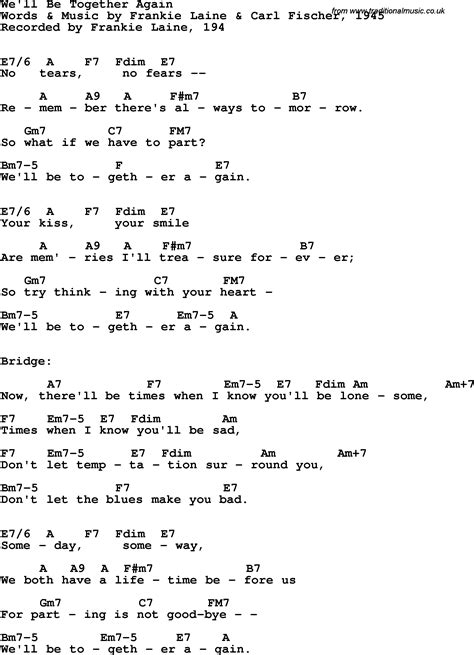 song lyrics with guitar chords for we ll be together again frankie laine 1945