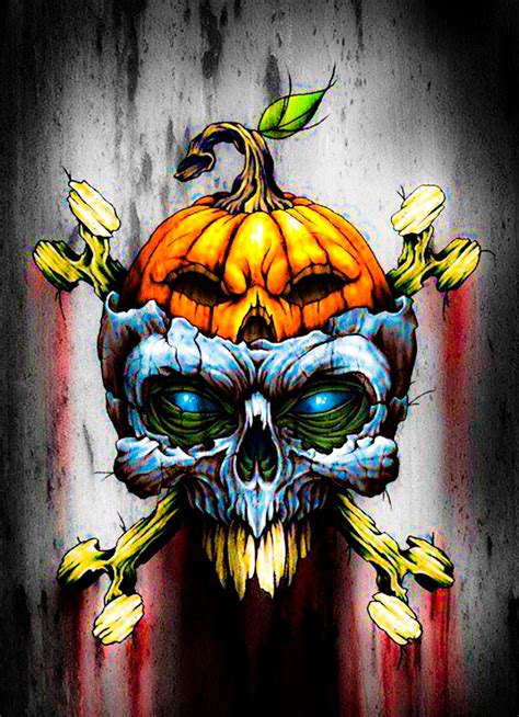 Pumpkin And Skull Halloween Art Art Skull Artwork