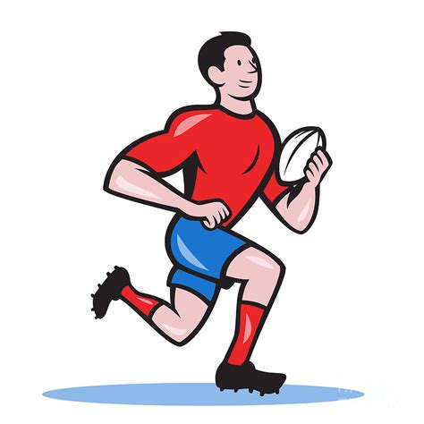 Rugby Player Running Ball Cartoon Digital Art By Aloysius Patrimonio