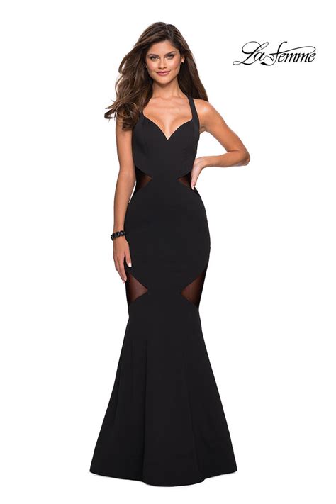 French Novelty La Femme 27454 Jersey Prom Dress With Sheer Cutouts