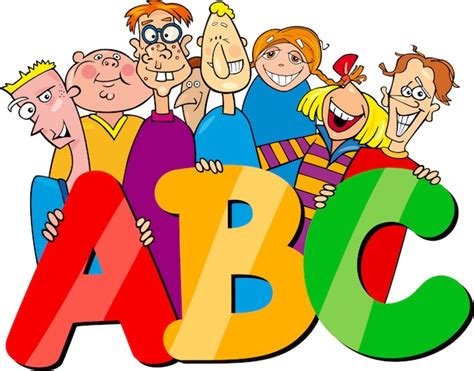 Niños Con Dibujos Animados De Letras Abc Descargar Vectores Premium
