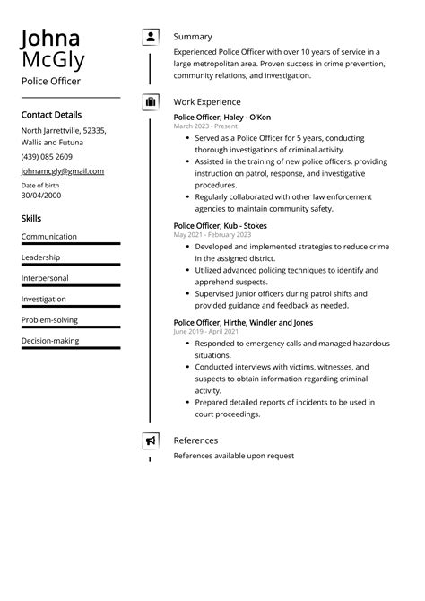 Police Officer Cv Examples Template Tips
