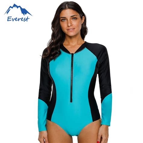 Gohope UV Protection Swimsuit Women Patchwork Rash Guard Zipper Surfing